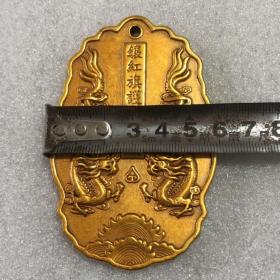 古玩杂项双龙令牌满文红鎏金金腰牌手牌虎符兵老物件