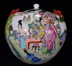 清粉彩福贵寿乐图纹燕子罐37*38厘米
