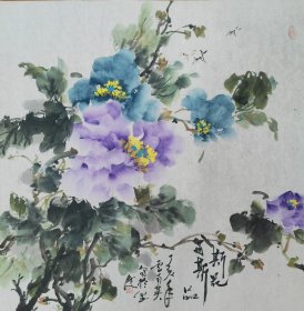 卢南英，江苏著名画家。花鸟一幅68x68纸本软片。保真包退。