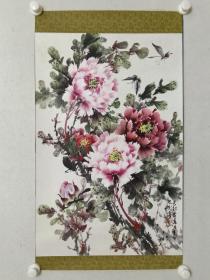 保真书画，牡丹妙手，刘文斌《牡丹》国画佳作，纸本镜心，尺寸69.5×45.5cm。
