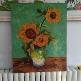 油画向日葵，高73厘米，宽58厘米