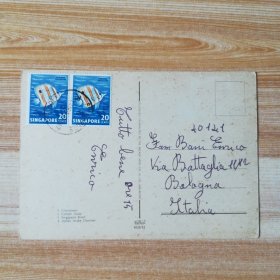 新加坡1968年实寄片贴海洋鱼类邮票2枚