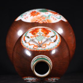 旧藏清代乾隆五彩木纹釉葫芦瓶高34.5cm.宽20.5cm