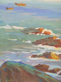 陈达青， 浙江美术学院教授，六十年代水彩画之七，著名画家，生于浙江嵊县。《牛蛙》是他60年代的代表作之一，作品保真，尺寸45x35