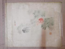 李渭绢本金鱼，花绫原裱