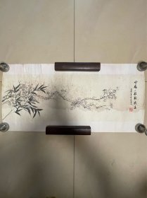 水墨梅花图花卉国画作品写意花鸟画字画书画墨迹墨宝纯手绘横幅横版横批横披