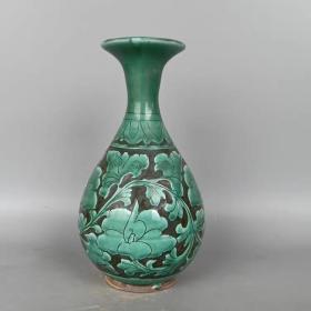磁州窑绿釉花卉瓶