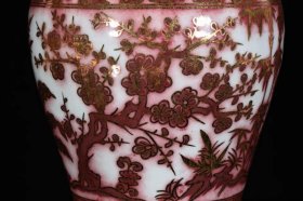 元青花成吉思汗款釉里红描金松竹梅纹梅瓶 32*19厘米