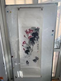 娄师白 牵牛花小鸡图