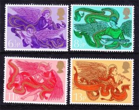 英国邮票 1975年圣诞节:天使 乐器 4全 新