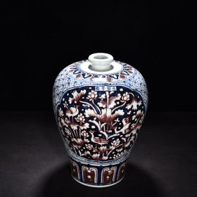 旧藏 明永乐青花釉里红一路连科纹梅瓶 高43厘米 宽26厘米