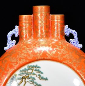 清乾隆胭脂红描金人物故事纹扁瓶尺寸30*24厘米编号13462580053