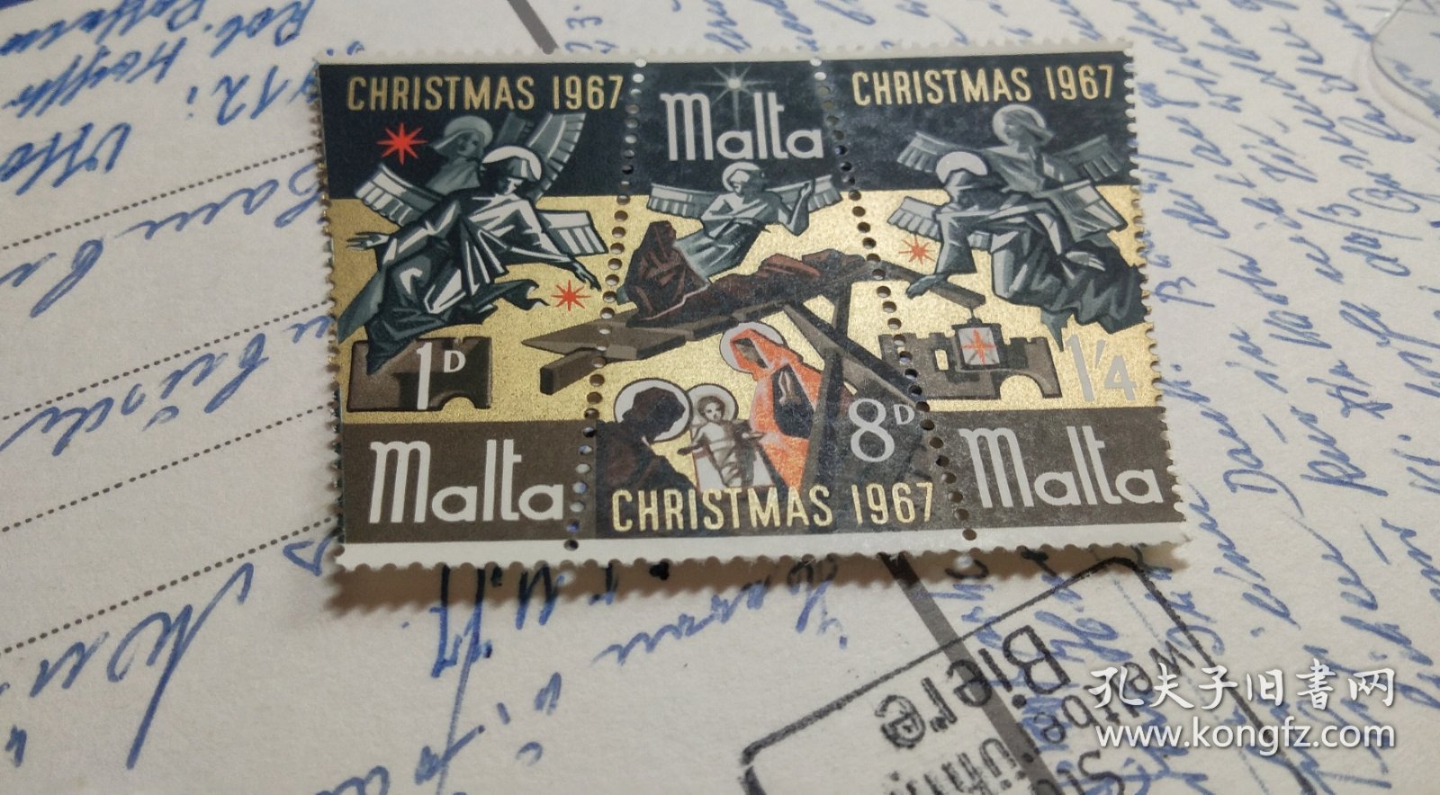 马耳他1967圣诞梯形烫金邮票三联张 纪念邮票特殊金色异型设计手帐装饰拍照道具谷美摆拍外国邮品美丽好物集邮圣诞节