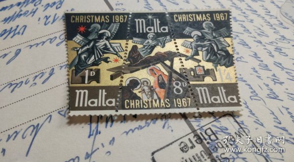 马耳他1967圣诞梯形烫金邮票三联张 纪念邮票特殊金色异型设计手帐装饰拍照道具谷美摆拍外国邮品美丽好物集邮圣诞节