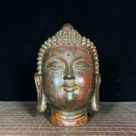 老铜胎泥金释迦摩尼如来佛祖佛头，高23厘米，宽13.5厘米，重3385克