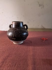 宋代邛窑双耳茶具陶罐 深棕色邛窑陶罐 茶叶罐 茶器（高10厘米）