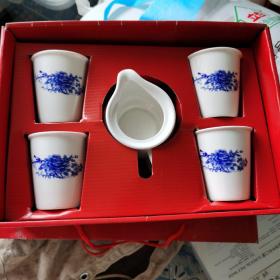 蓝花白瓷茶具套装5件