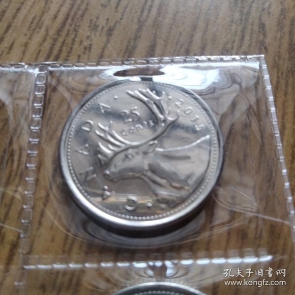 【北美洲－国家保护动物币－全新正品】北美驯鹿币！加拿大 2015年 美洲驯鹿 25分 呆头呆脑！伊丽莎白二世老年头像！