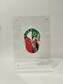 新中式脸谱皮影摆件 牛皮雕刻手工上色 配透明亚克力画框 尺寸14.8×21厘米 送礼自用都很合适