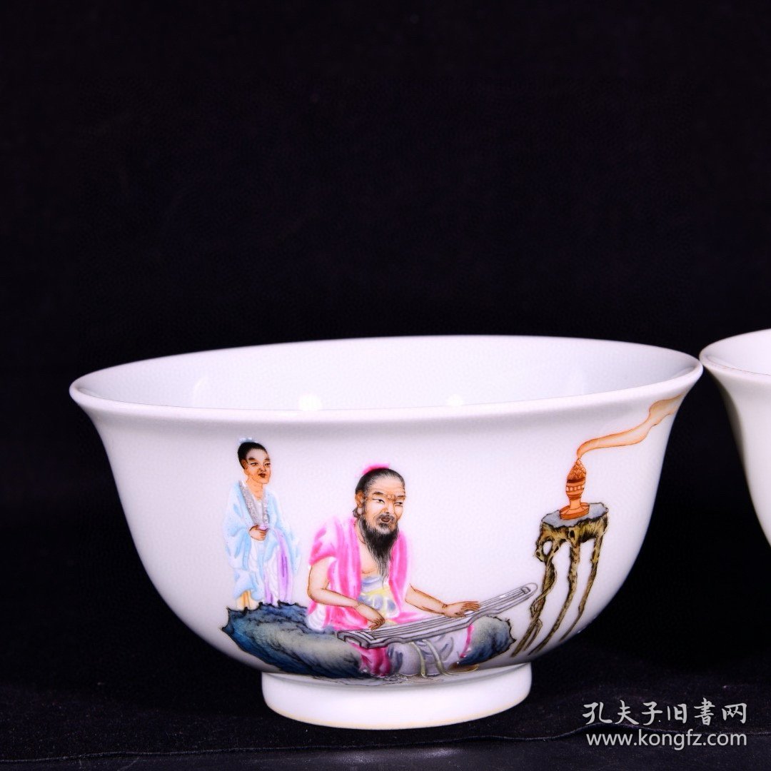大清雍正年制粉彩珐琅彩高士图听琴图知音宫式碗 高5.8径11.2厘米2