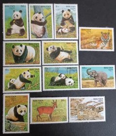 不丹动物邮票12全（精美） 珍惜动物邮票 全新无贴目录价30美元