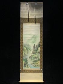 名家绢本绫裱《秋阳山水》装裱精美  惊燕带 双红木轴头完整 适合玄关 场馆会所及茶挂  4143中古真迹书画