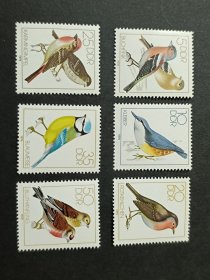 东德1979年 鸟类 鸣禽， 雀 6全，全新，品相如图，满30包邮。
