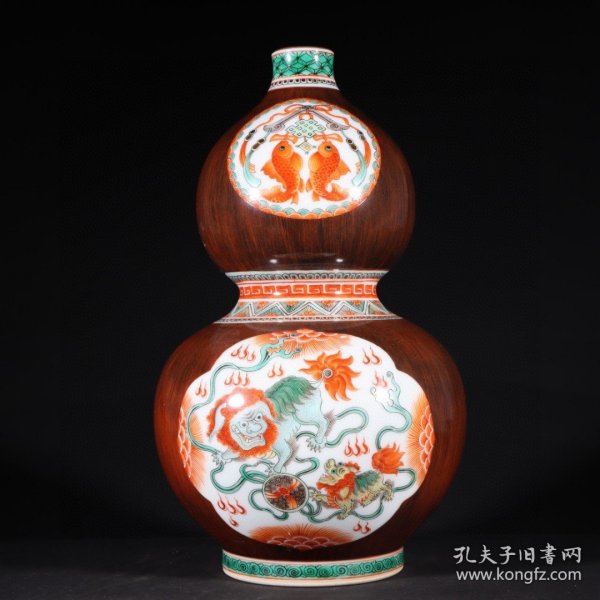 旧藏清代乾隆五彩木纹釉葫芦瓶高34.5cm.宽20.5cm