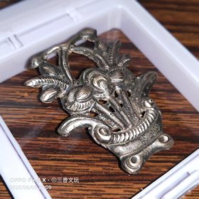 清代老银花篮挂件！纯手工錾刻工艺，双面精美雕花，做工精致
