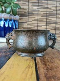 古董  古玩收藏  铜器  铜香炉   尺寸长宽高:14/10/6.2厘米，重量:1.4斤