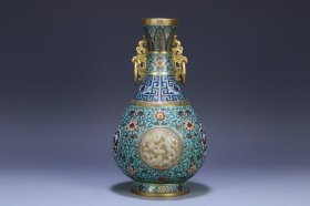 清 乾隆 景泰蓝嵌和田玉龙纹瓶，尺寸25.9*14.7厘米，重1560克