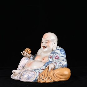 民国曾龙昇造粉彩托宝罗汉佛像 20*22厘米