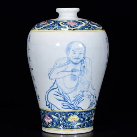 瓷梅瓶：青花罗汉字纹梅瓶31*20m