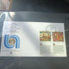 19(纽约)联合国邮票1993人权宣言 绘画雕塑艺术作品 托马斯 · 哈特 · 本顿和雅各布·劳伦斯绘画 首日封 一封2全