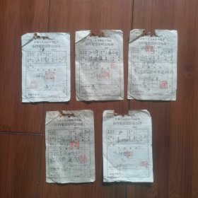 50年代市内电话传呼通知单，共5张合售。