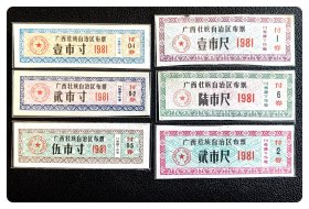 广西壮族自治区布票1981六种，共6枚（全）