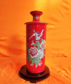 酒瓶酒坛陶瓷空瓶红色圆柱鸟语花香3斤收藏装饰摆件镂空内胆