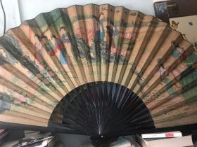 手绘大折扇-红楼十二金钗（山阴居士，90年代左右作品，娟质，古色古香，扇骨90cm，展开后160cm左右）