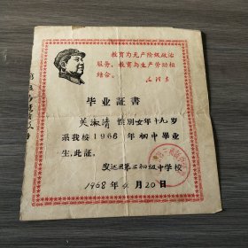 毕业证书1966年（实拍详细了解看图）不支持退换。