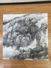 著名画家  中国美协会员   郑州市美协副主席  丁万春 先生  山水四尺斗方《山乡岁月》