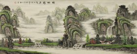 画家 刘磊 小六尺山水《福地雅居》178x68厘米 字画为宣纸水墨纯手绘，因为后期还需要装裱才能悬挂，画芯折叠装信封发货 惠民价