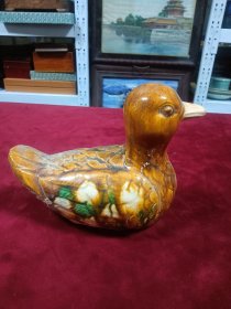 辽金三彩陶鸭摆件，尺寸品相如图，600包邮。