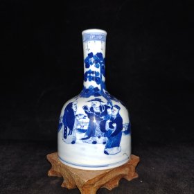 古玩瓷器，旧藏清中期青花手绘文人议事摇玲瓶