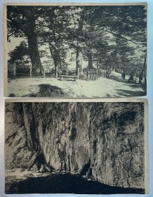 约民国时期日本风景名胜古迹明信片两张合售，其中一张有xx五本松字样，应为日本五本松景区，其中一张背面印有Printed by Kaigakenkyukai字样