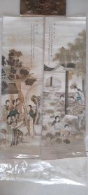 清末，美女四条屏月份牌，上海洋行广告画，海派画，烟标画，每幅尺寸72*21.5厘米，吴泳、明甫氏丙午年（1906年）擬七芗（改绮）先生画。