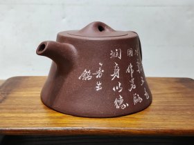 老珍藏，楊彭年製《阿曼陀室》底款，［彭年］盖款，［曼生］刻绘老紫砂壶一把，保存完整，收藏的佳品。