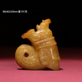 旧藏和田玉 神人玄鸟圆雕把件