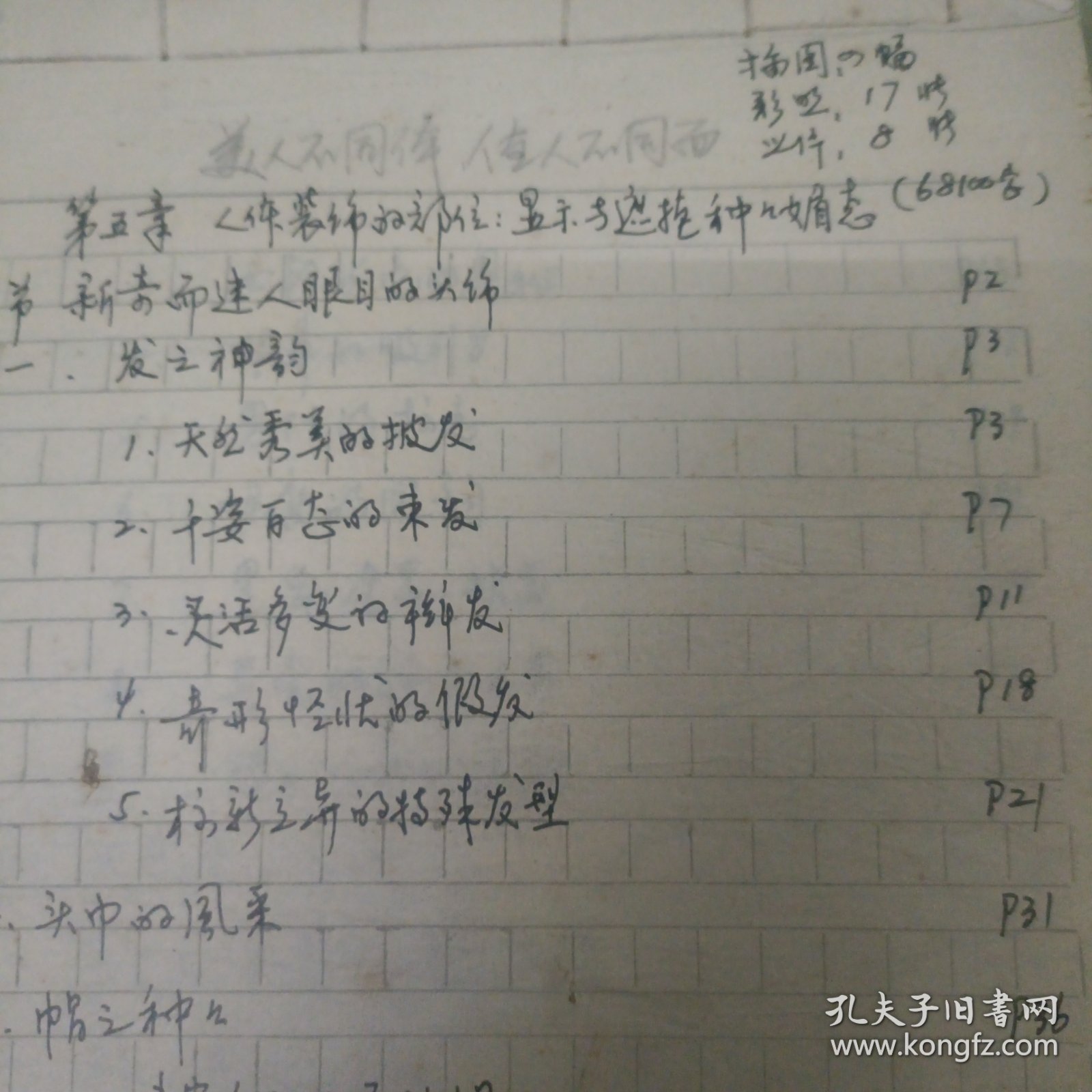 中南民族学院邵树清手稿:人体装饰的部位～显示与遮掩种种媚态【没落款】