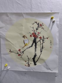 中央美术学院教授刘士奎，经常在国内外有上拍记录。梅鸟迎春画43*43，带北京电视台大家收藏盒子，送人超有面子。