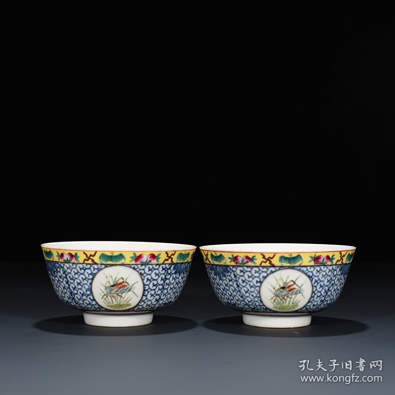 清宣统青花开窗粉彩花卉碗 6*11厘米